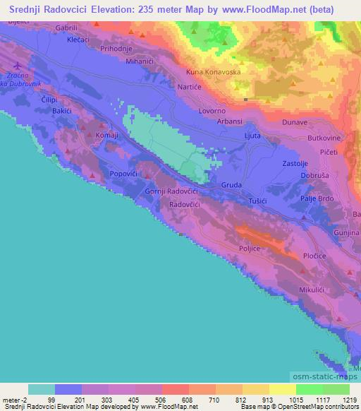 Srednji Radovcici,Croatia Elevation Map