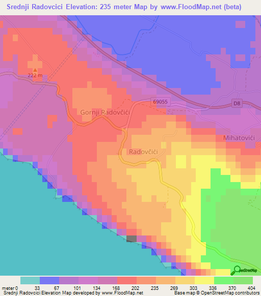 Srednji Radovcici,Croatia Elevation Map