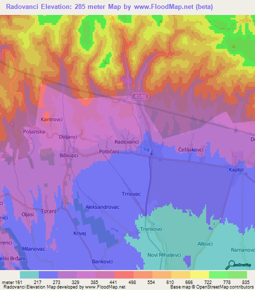 Radovanci,Croatia Elevation Map