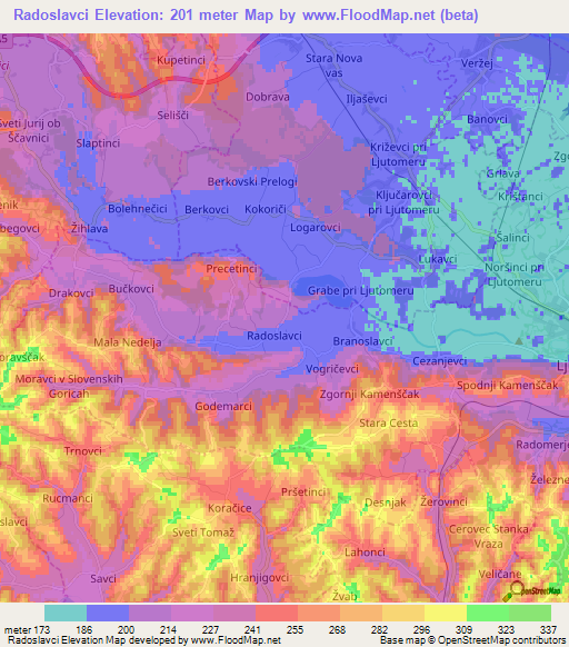 Radoslavci,Slovenia Elevation Map