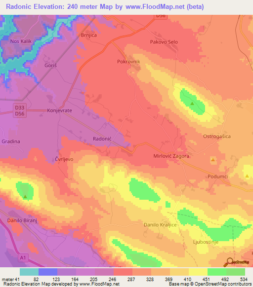 Radonic,Croatia Elevation Map