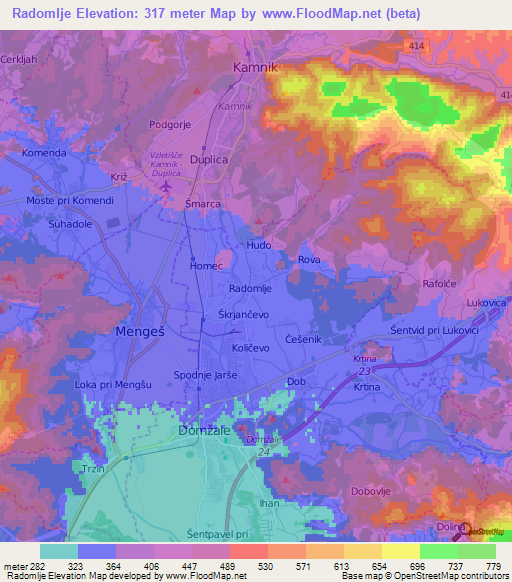 Radomlje,Slovenia Elevation Map