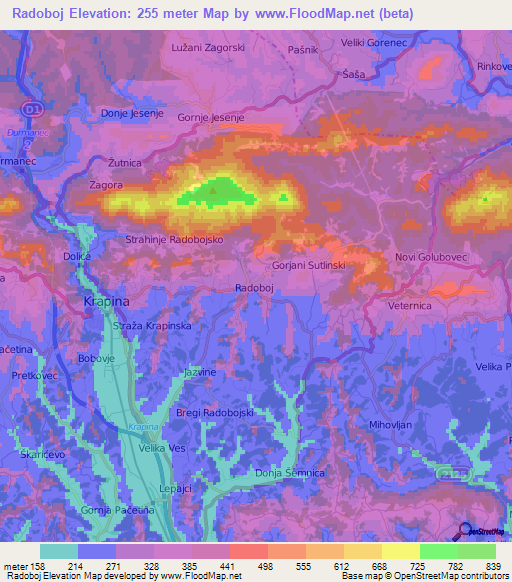 Radoboj,Croatia Elevation Map