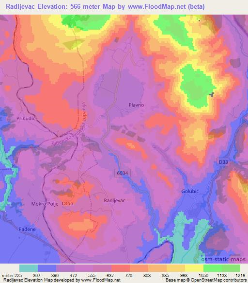 Radljevac,Croatia Elevation Map