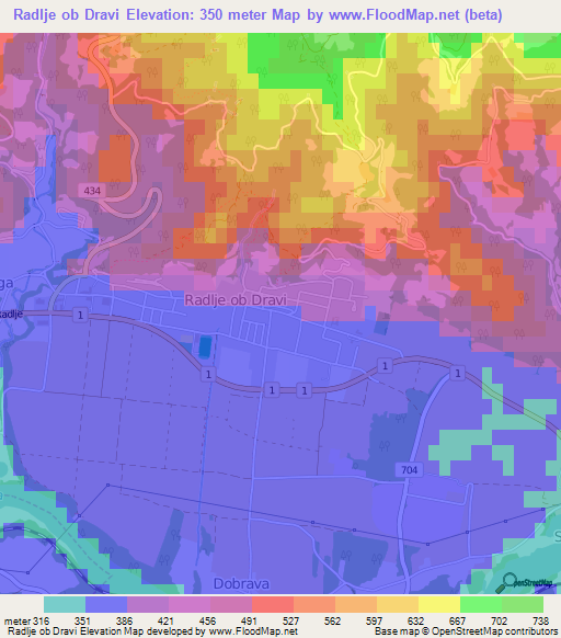 Radlje ob Dravi,Slovenia Elevation Map