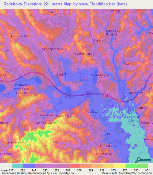 Radehova,Slovenia Elevation Map