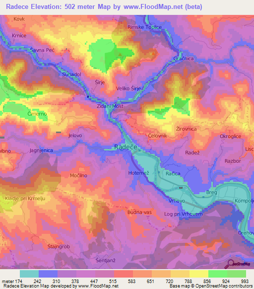 Radece,Slovenia Elevation Map