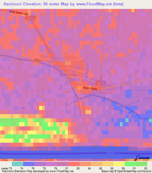 Racinovci,Croatia Elevation Map