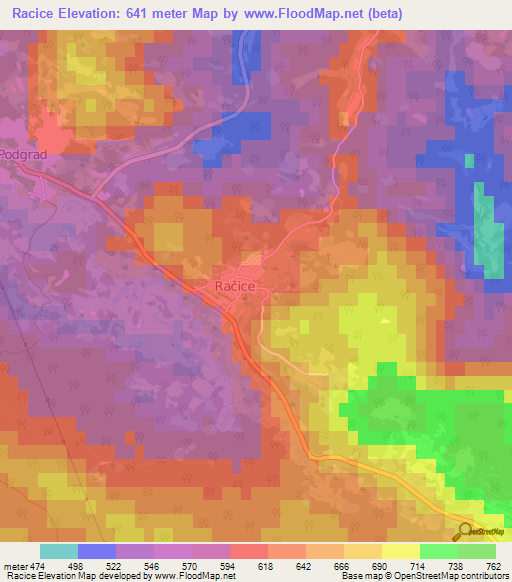 Racice,Slovenia Elevation Map