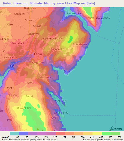 Rabac,Croatia Elevation Map