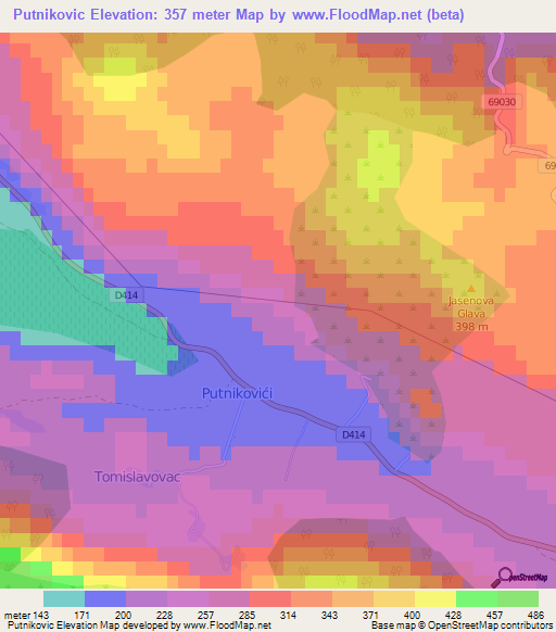 Putnikovic,Croatia Elevation Map