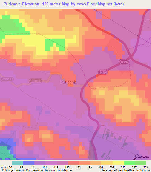 Puticanje,Croatia Elevation Map
