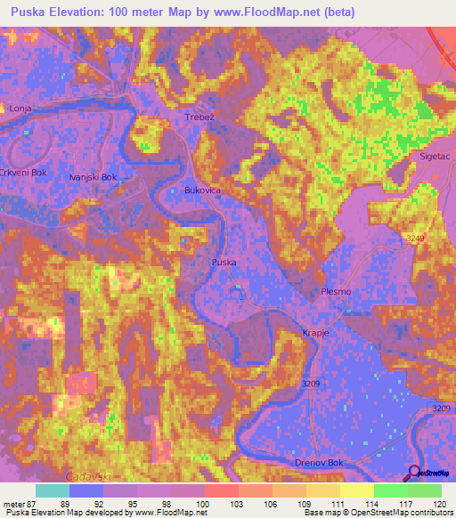 Puska,Croatia Elevation Map