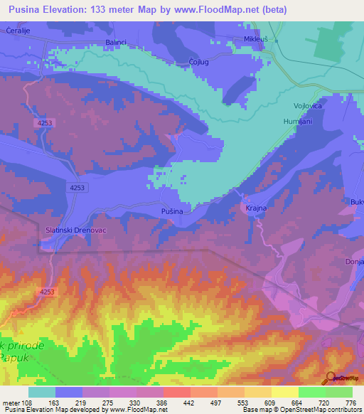 Pusina,Croatia Elevation Map