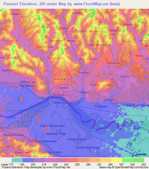 Pusenci,Slovenia Elevation Map