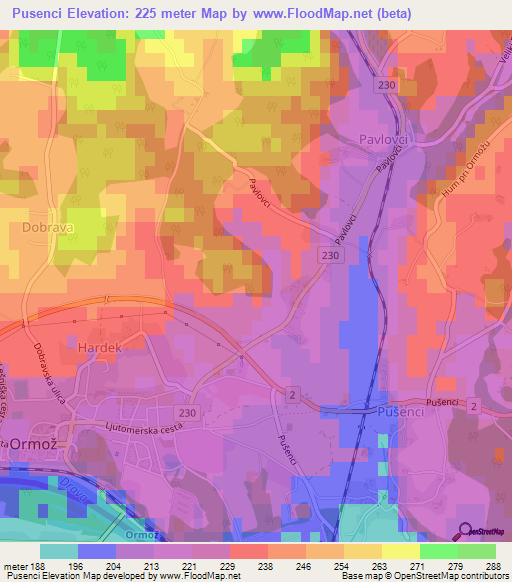 Pusenci,Slovenia Elevation Map