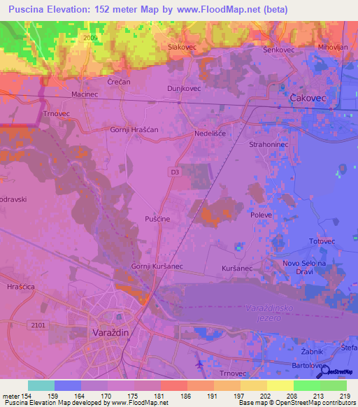 Puscina,Croatia Elevation Map