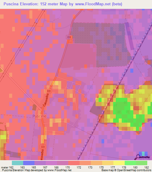 Puscina,Croatia Elevation Map