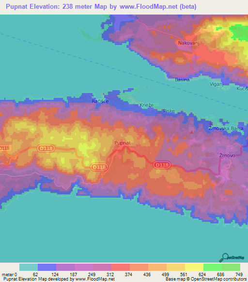 Pupnat,Croatia Elevation Map