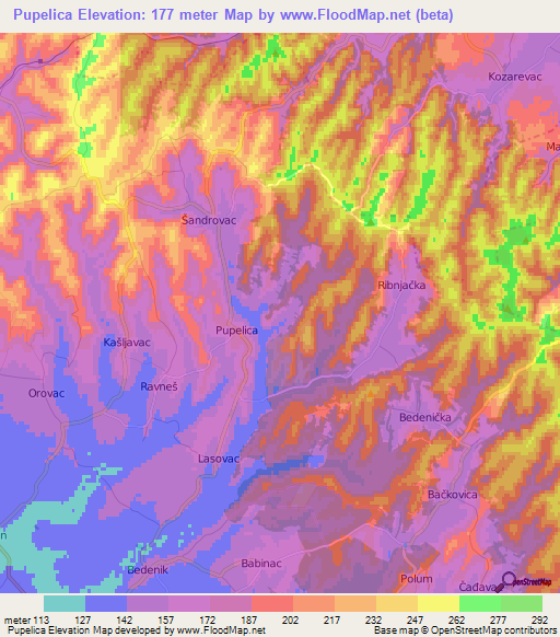 Pupelica,Croatia Elevation Map