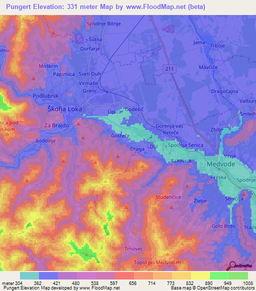 Pungert,Slovenia Elevation Map