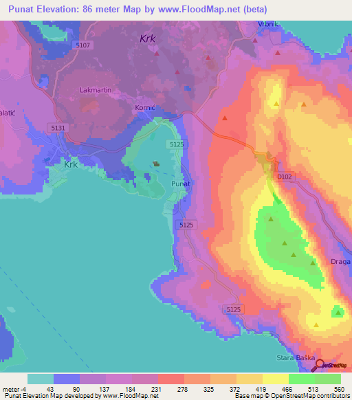 Punat,Croatia Elevation Map