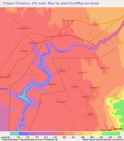 Puljane,Croatia Elevation Map