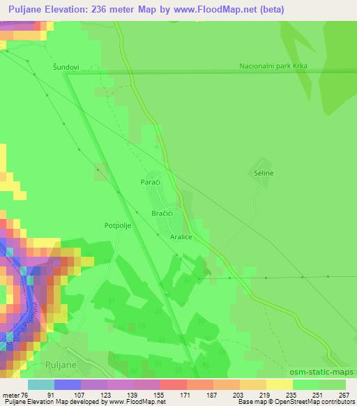 Puljane,Croatia Elevation Map