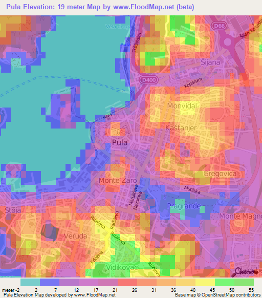 Pula,Croatia Elevation Map