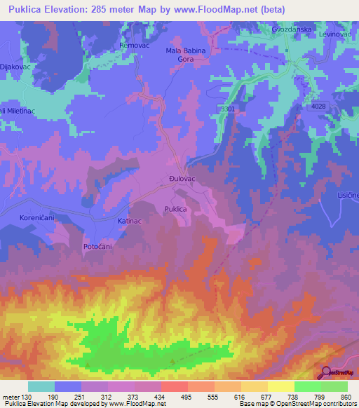 Puklica,Croatia Elevation Map