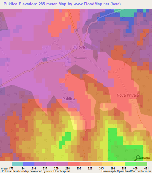 Puklica,Croatia Elevation Map