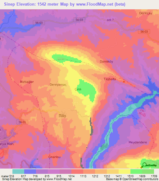 Sinep,Turkey Elevation Map