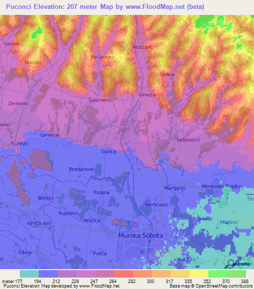 Puconci,Slovenia Elevation Map