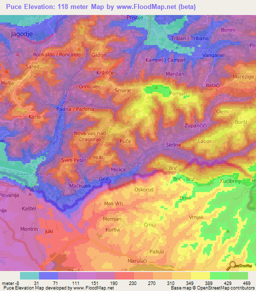 Puce,Slovenia Elevation Map