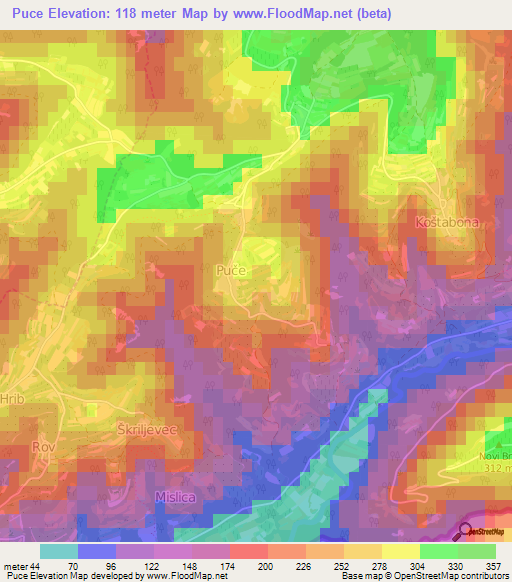 Puce,Slovenia Elevation Map