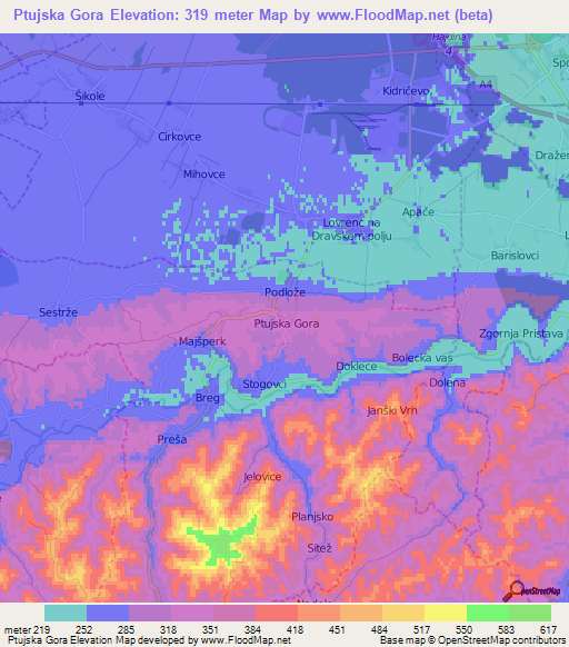 Ptujska Gora,Slovenia Elevation Map