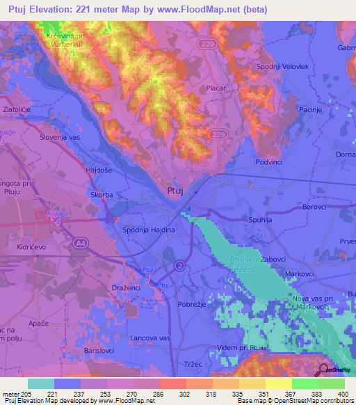 Ptuj,Slovenia Elevation Map