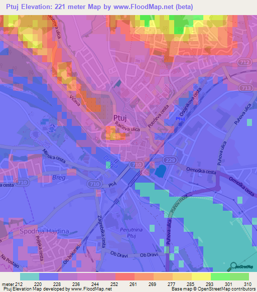 Ptuj,Slovenia Elevation Map