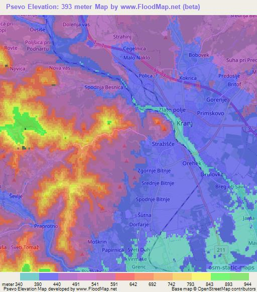 Psevo,Slovenia Elevation Map