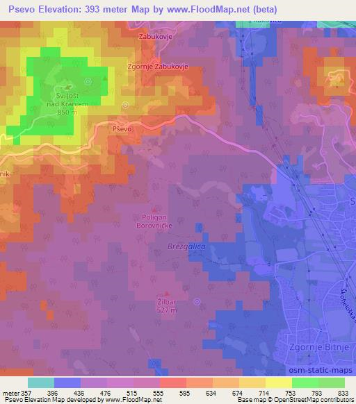 Psevo,Slovenia Elevation Map