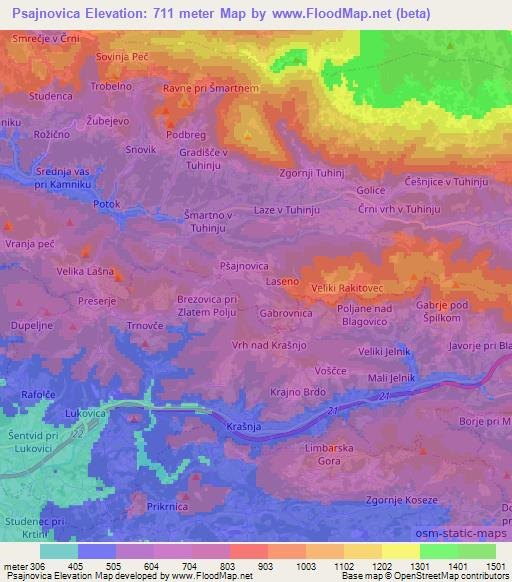 Psajnovica,Slovenia Elevation Map