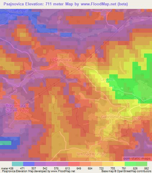 Psajnovica,Slovenia Elevation Map