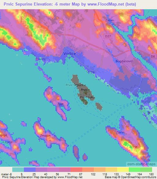 Prvic Sepurine,Croatia Elevation Map