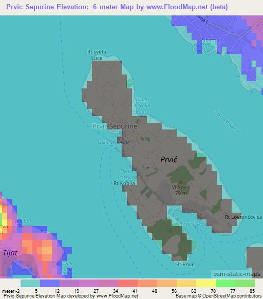 Prvic Sepurine,Croatia Elevation Map