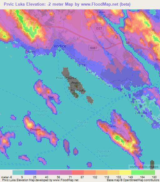 Prvic Luka,Croatia Elevation Map