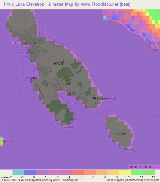 Prvic Luka,Croatia Elevation Map