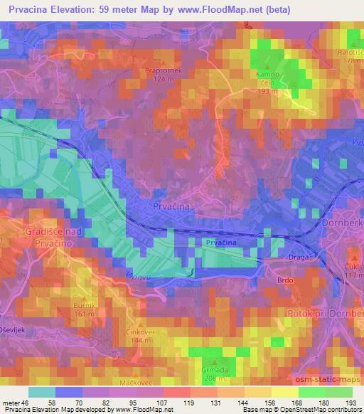 Prvacina,Slovenia Elevation Map