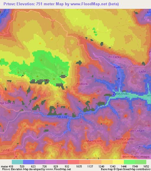 Prtovc,Slovenia Elevation Map