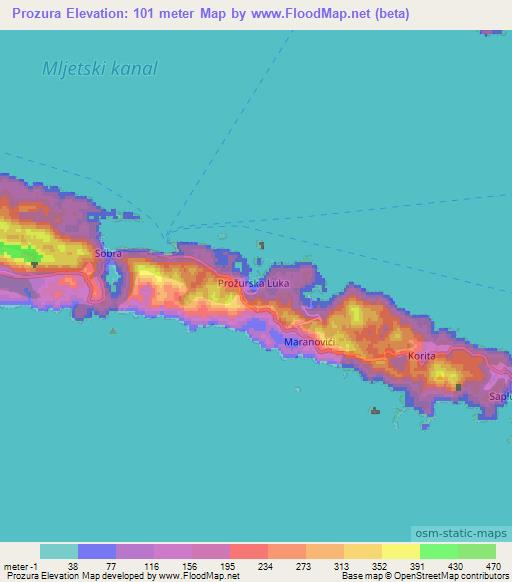 Prozura,Croatia Elevation Map