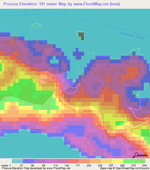 Prozura,Croatia Elevation Map